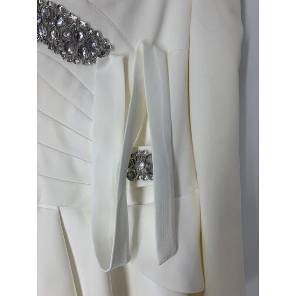Womens Blingor White Scuba Bling Embellished Peplum Dress Size Small 4/6 5203 - Picture 5 of 14